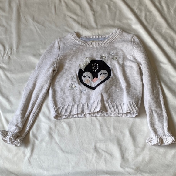 Adorable White Kids Sweater with Penguin Design - Picture 2 of 13